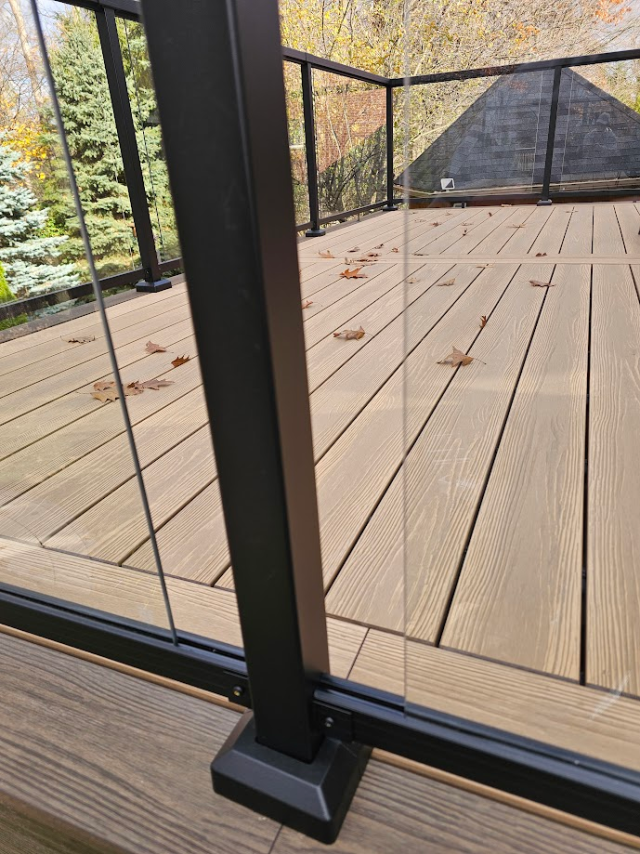 PVC composite deck glass railings detailing