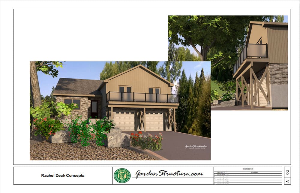 3D Rendering Design for deck over garage doors